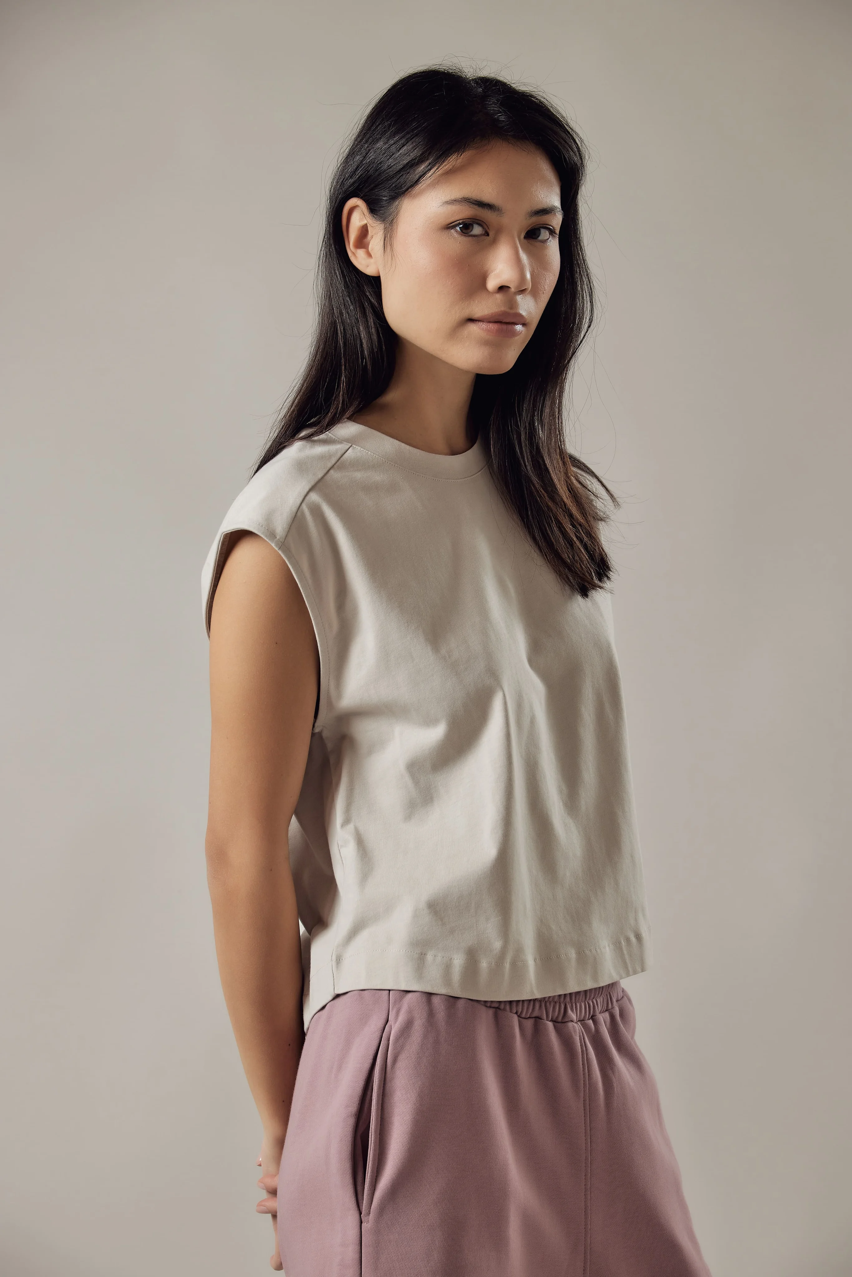 T-Shirt Smanicata Loose Fit Beige